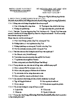 Đề kiểm tra giữa học kỳ II môn Ngữ Văn Lớp 7 - Năm học 2016-2017 - Trường THCS Nam Đào (Có đáp án)